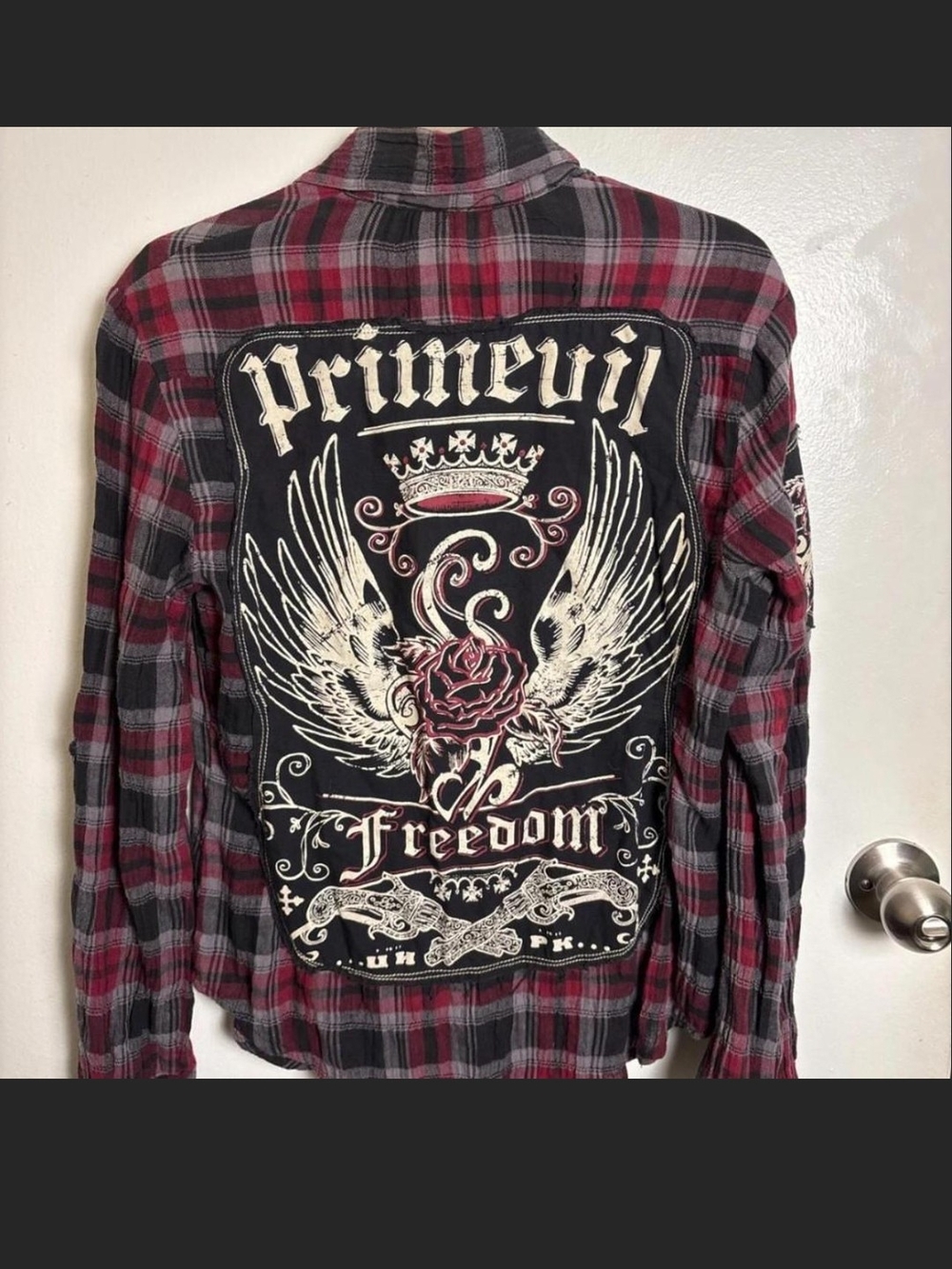 Primevil Freedom Red & Black Plaid Flannel Jacket. M